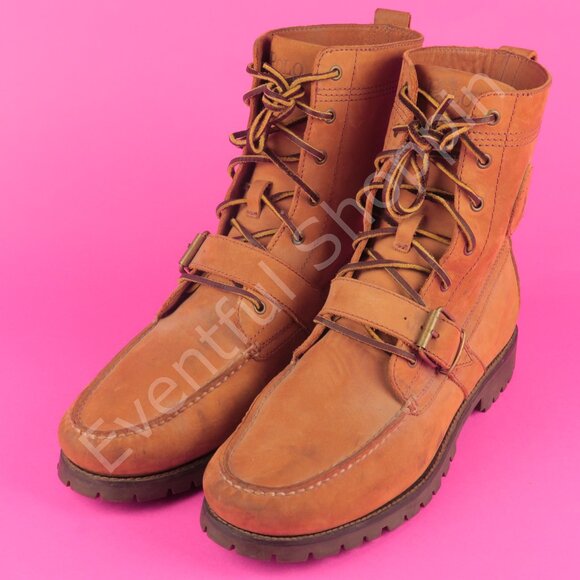 Polo Ralph Lauren Boots Mens 11D Brown Ranger Suede Buckle Strap - Picture 1 of 16